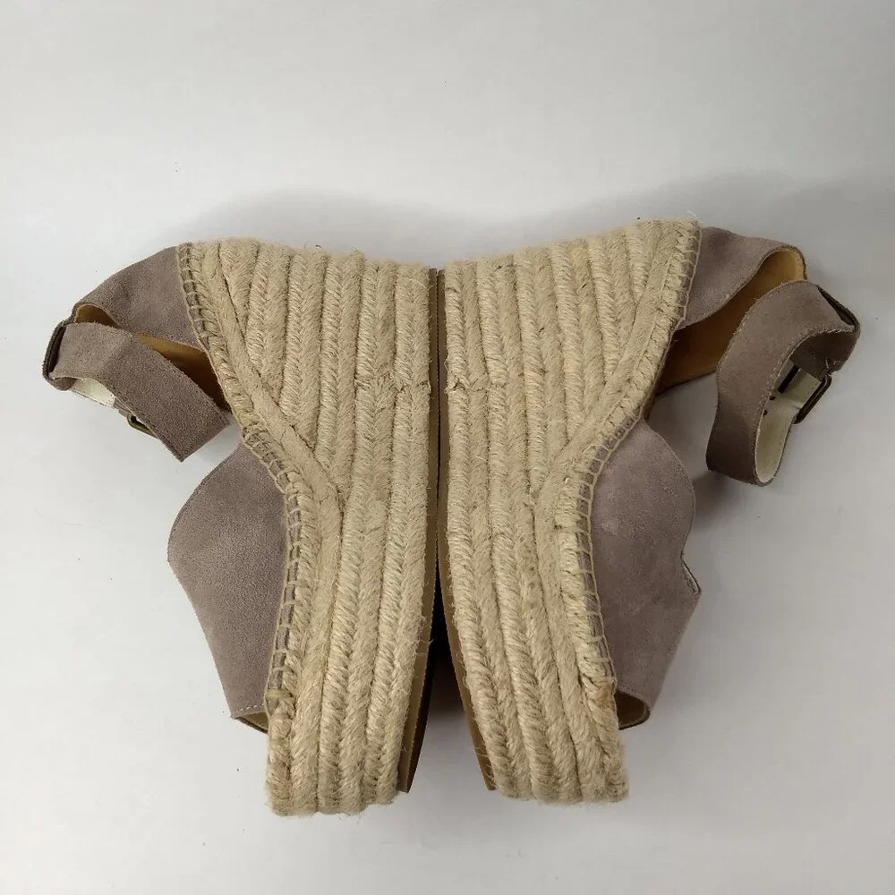 Soludos Positano Platform Rope Wedge Sandals Espadrilles Suede Leather Size 7.5